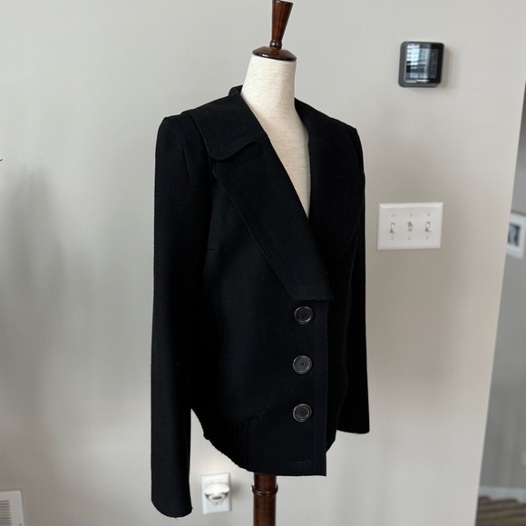 Vintage! Y2K Marc Jacobs Three Button Exaggerated Collar Bomber Pea Wool Coat - Picture 2 of 10